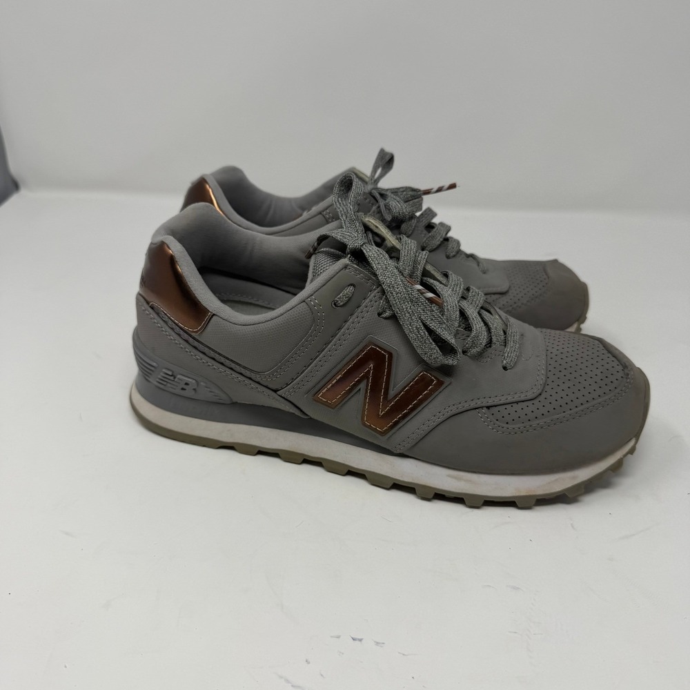 New Balance 574 Sneaker Grey Copper Metallic Women Size 7.5